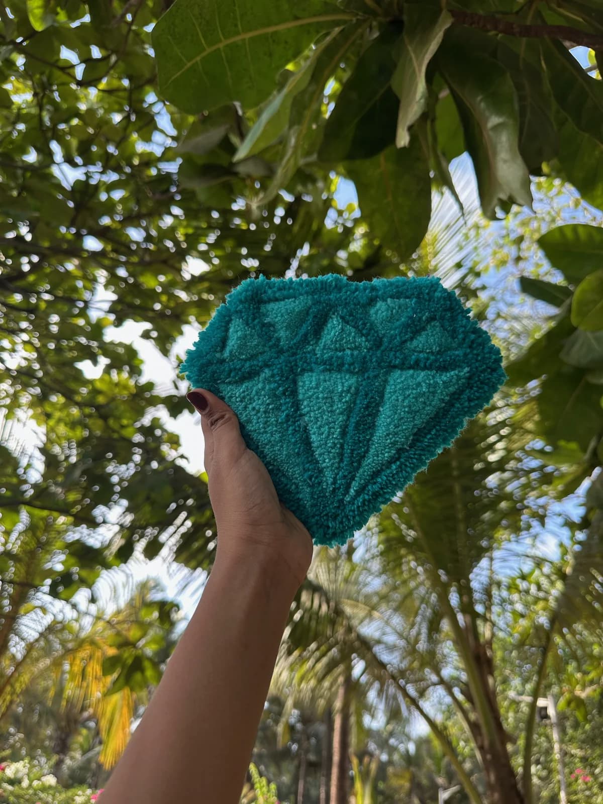 Sea green and blue diamond hand-tufted coaster rug