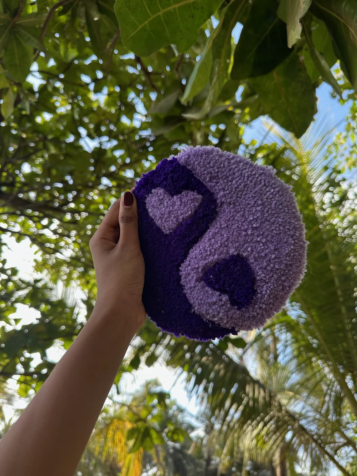 Purple and lilac yin yang hand-tufted coaster rug